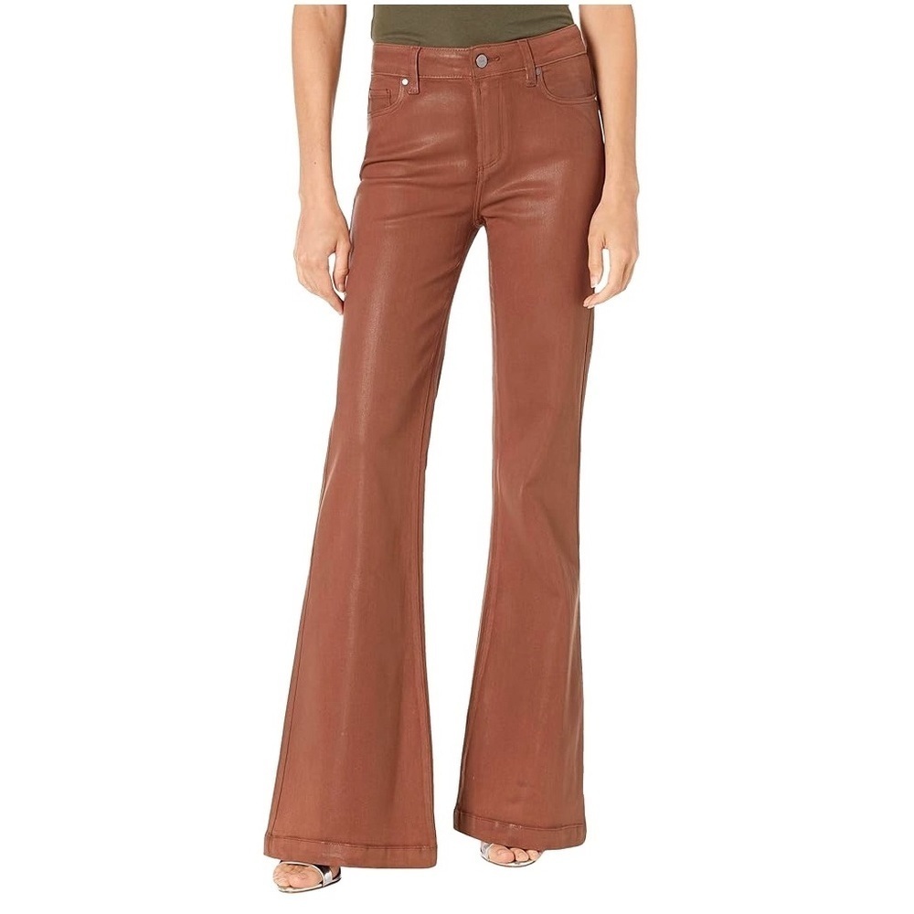 Paige Genevieve high rise flare cognac brown coated jeans NWT